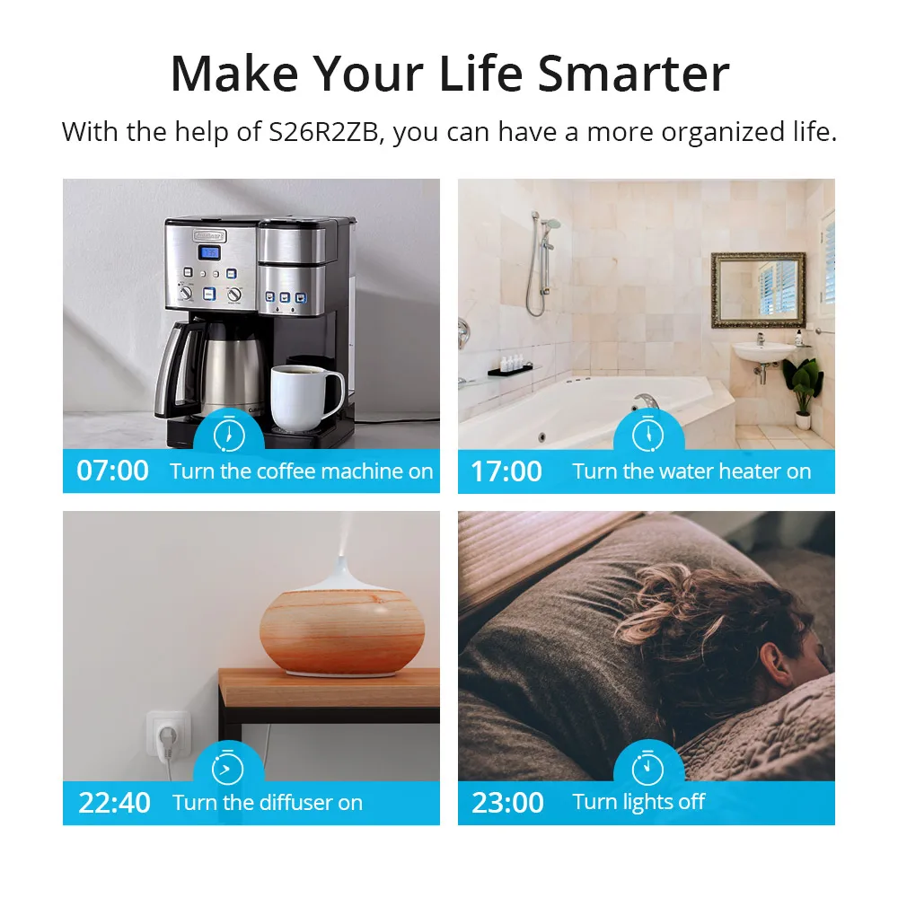 SONOFF S26R2ZB ZigBee Socket Plugs Smart Home Plug 16A UK/ DE/ FR Voice Remote Control Switch Works with SONOFFZBBridge Alexa smart plug smart switch