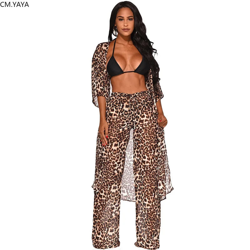 

2019 Autumn Women Full Sleeve Leopard Print cape wide leg pants suit two piece set fashion sporty tracksuit outfit GLK9508