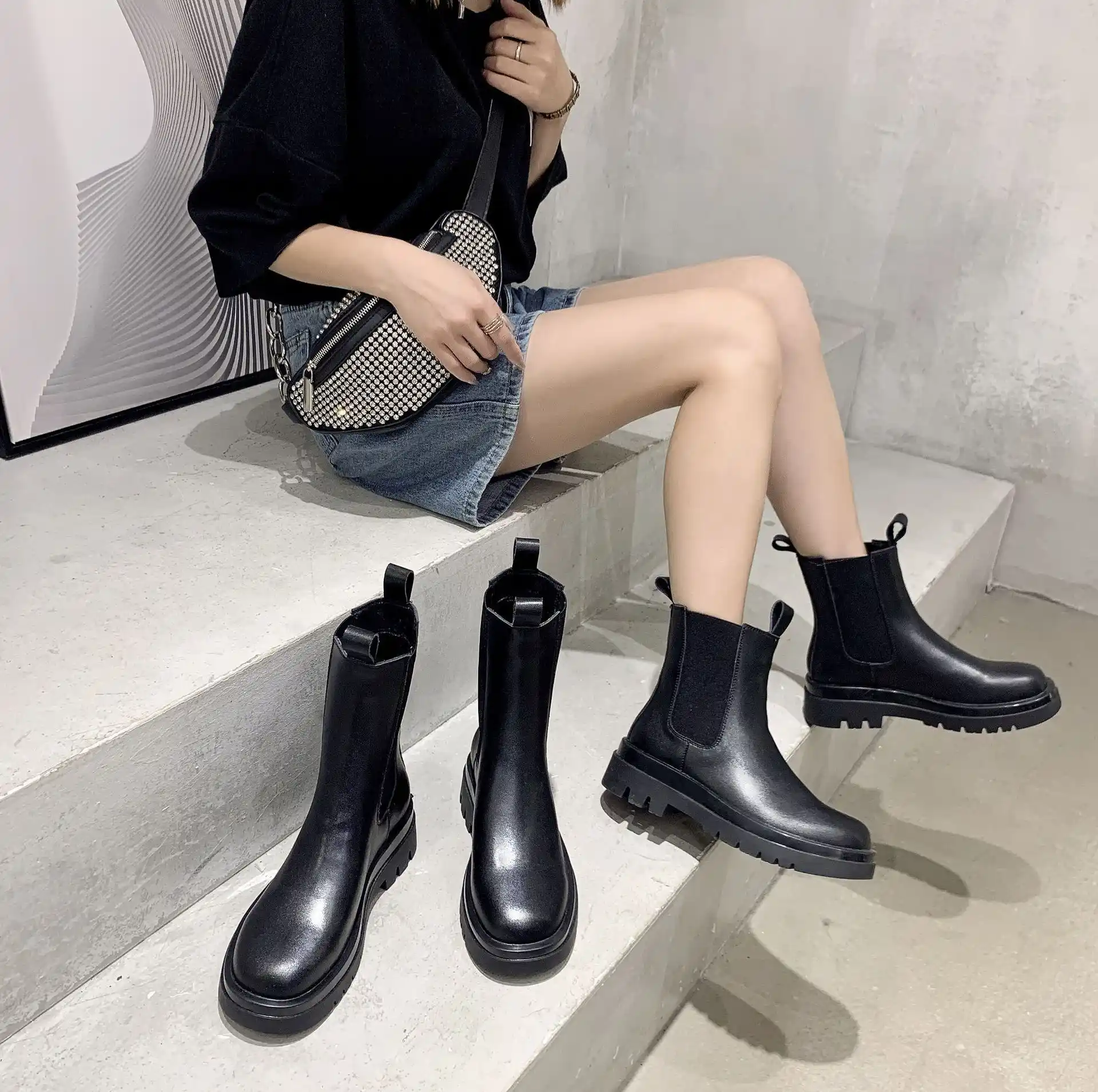 Botas rojas de red para mujer, botines de gama media, estilo Chelsea|Botas  a media pantorrilla| - AliExpress