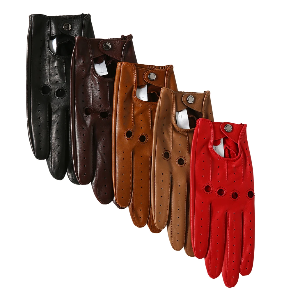 FEIQIAOSHGenuine leather gloves for men Goatskin Leather Riding Driving Gloves Full Finger Non unlined Slip Mitten