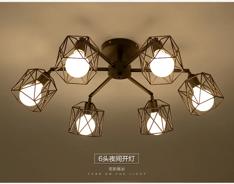 Nordic retro ceiling lamp multi-bar forged iron ceiling lamp E27 light bulb corridor living room, bedroom, dining room lamps