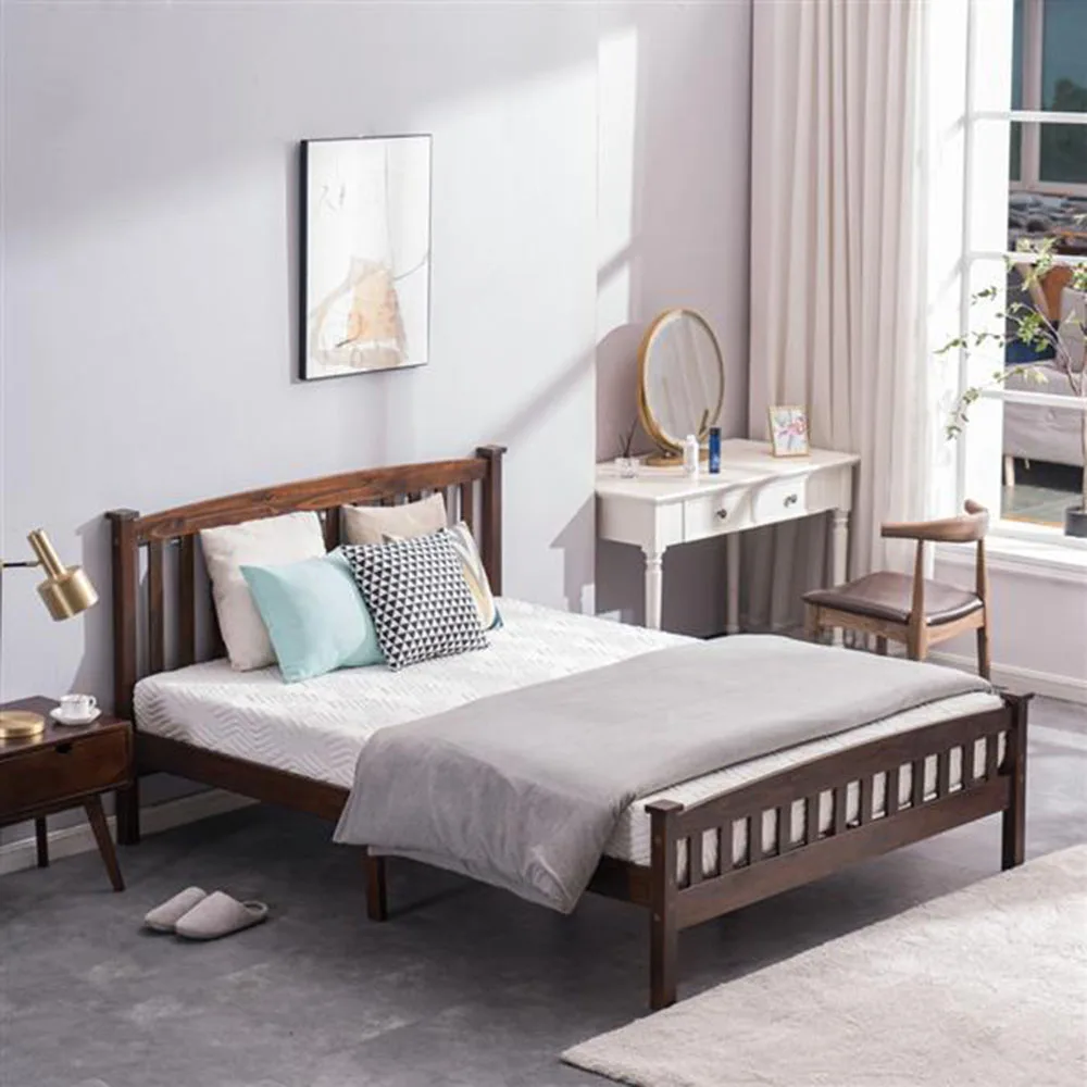 

Bedroom Furniture Cap Vertical Strip Bed Walnut Color Full