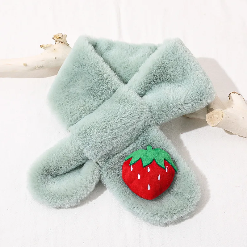 Модный меховой шарф, детский зимний теплый пушистый мягкий плюшевый шарф для детей, Мультяшные Разноцветные Детские шарфы - Цвет: Strawberry-green