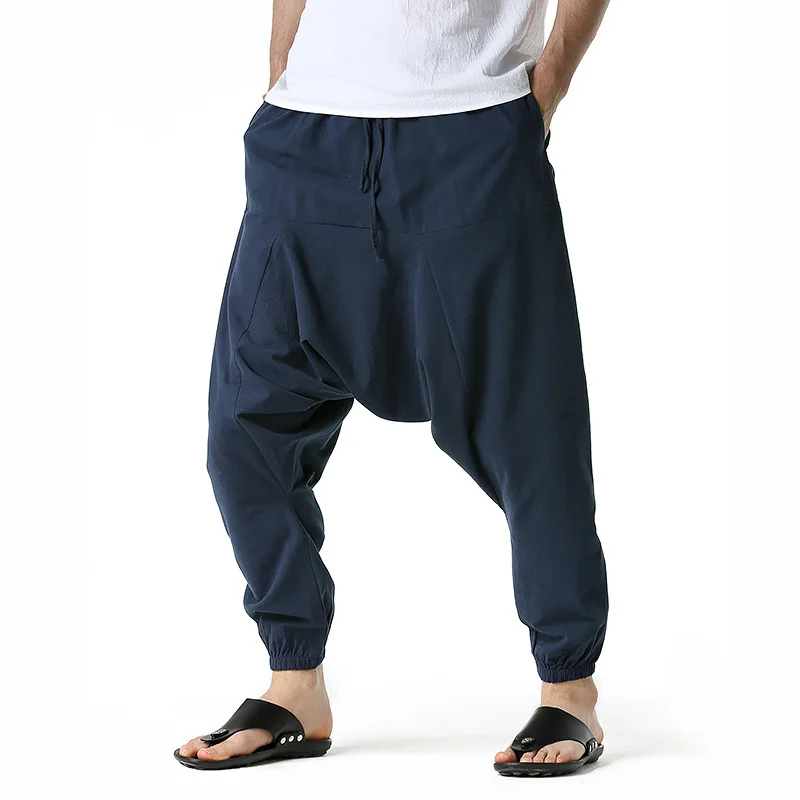 gota-virilha calças largas fresco respirável corredores sweatpantalones hombre sarouel homme hippy