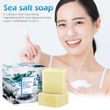 

Sea Salt Soap Cleaner Removal Pimple Pores Acne Treatment Goat Milk Aloe Vera Bamboo charcoal Moisturizing Face Care Wash TSLM1