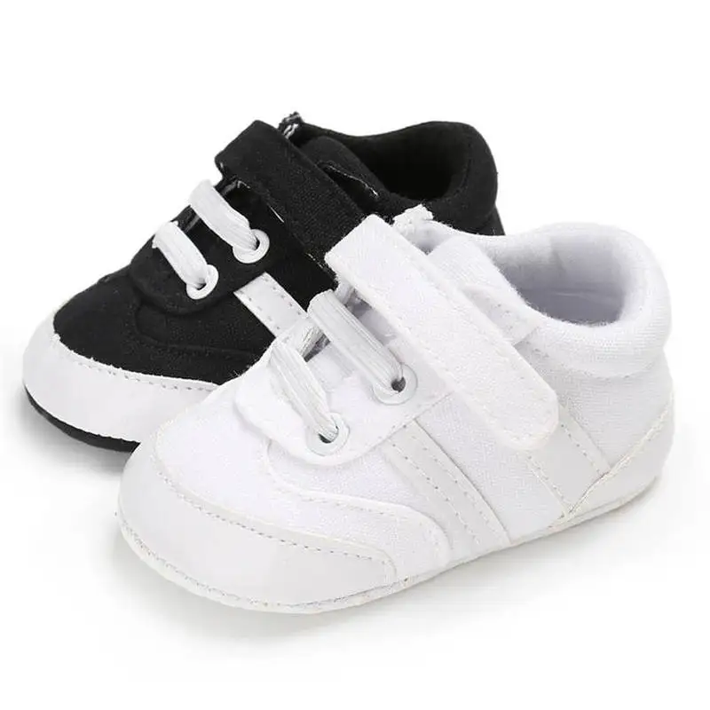 

Baby Boy Shoes Soft Canvas Stripe Black White Casual Sneaker First Walkers Toddler Hook&loop Infant Crib Shoes Unisex