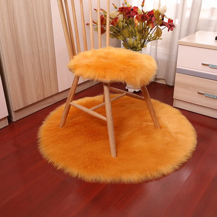 Мягкий Роскошный Плюшевые Искусственная овчина ковры чехлы для стульев Спальня декоративный коврик искусственная шерсть теплые волосатые чехлы на сиденья моющиеся круглый - Цвет: Orange