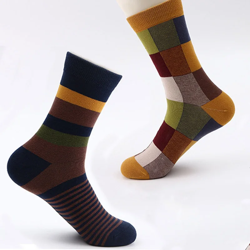 

Colorful Combed Cotton Men's Socks Square Compression Socks Men Size 39-45 Comfortable Free Size Strip 5 Pairs/Lot Soft Fashion