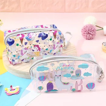 

Transparent Unicorn Alpaca Pencil Case Big zipper Capacity School Cosmetic Bag Storage pouch pen box School Supplies gift