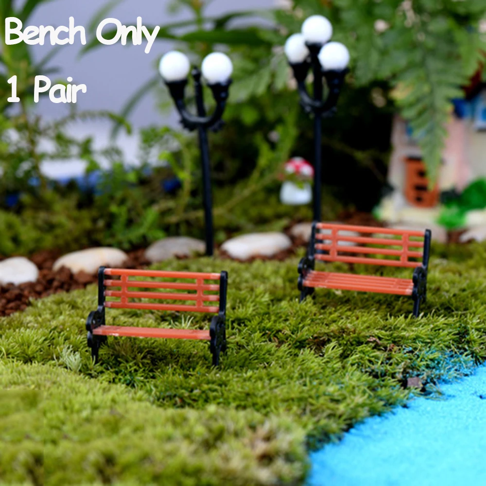 

1 Pair DIY Doll House Fairy Garden Decor Miniature Bench Micro Landscapes Park Chair Figurines Stools
