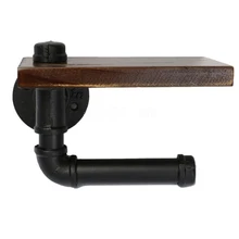 Металлический настенный держатель для туалетной бумаги для ванной комнаты, стойка для рулона ткани и деревянная доска