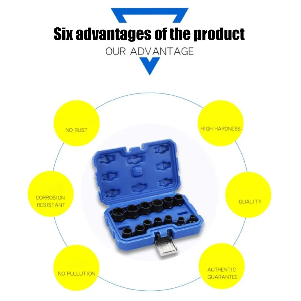 13pcs Bolt Nut Screw Remover Set Impact Damaged Stud Extractor Socket Tool Kit Removing Socket Wrench Accessories
