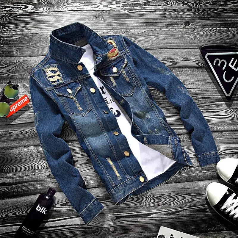 

ZOGAA 2019 Autumn Youth Jeans Jacket Men Casual Holes Turn-down Collar Korean Slim Jacket Cowboy Hip Hop Streetwear Denim Jacket