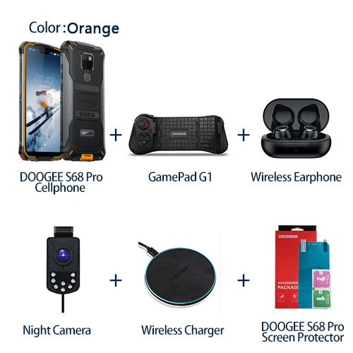 DOOGEE S68 Pro, прочный телефон Helio P70, четыре ядра, 6 ГБ, 128 ГБ, Беспроводная зарядка, IP68, водонепроницаемый, NFC, 6300 мА/ч, 12В, 2 А, зарядка, 5,9 дюймов, FHD - Цвет: Add Super Package