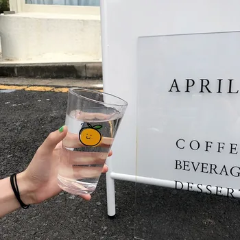 

Korea Ins Cute Orange Glass Transparent High Borosilicate High Temperature Resistant Water Cups Large Capacity Juice Drink Mugs