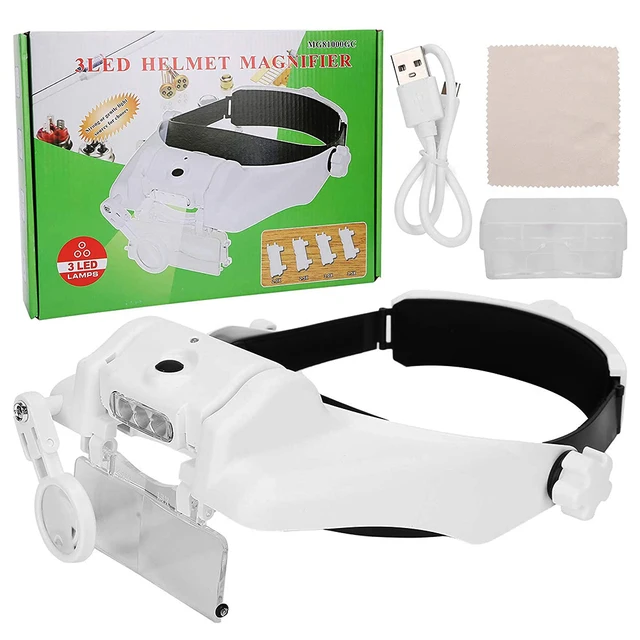 Lupa con diadema LED, lupa LED, lupa para montar en la cabeza, soporte  libre y diadema intercambiables, 5 lentes reemplazables 1.0X, 1.5X, 2.0X,  2.5X