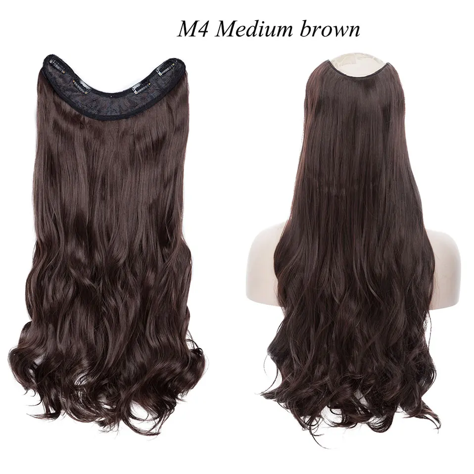 S-noilite 24 дюйма длинные прямые заколки в одном куске для наращивания волос Синтетические заколки в волосах черный коричневый поддельные шиньоны для женщин - Цвет: medium brown