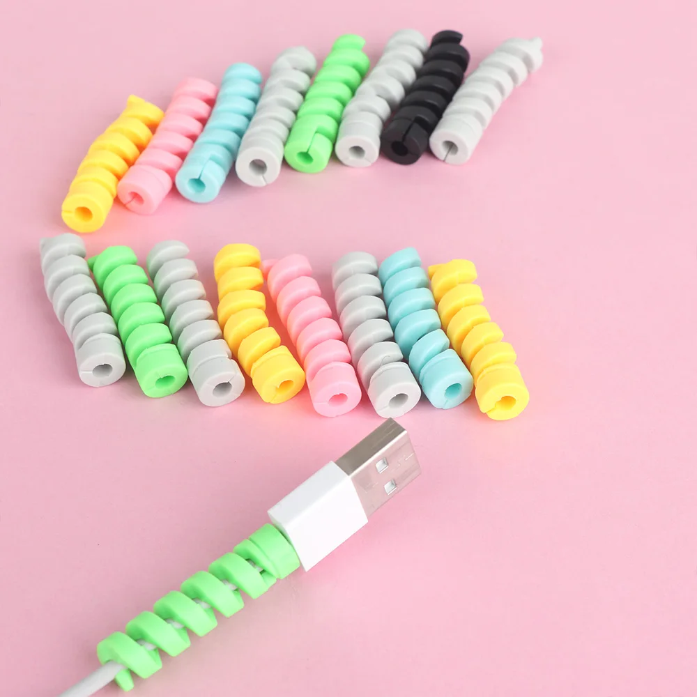 10pcs Spiral Cable Protector Desk Set Earphone Cable Organizer Wire Data Line Holder Winder Wrap Cord Desk Accessories Cable Clips Cable Holder