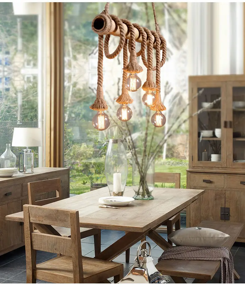 ヴィンテージロープ竹ペンダントライト人格ロフトライト麻ロープ