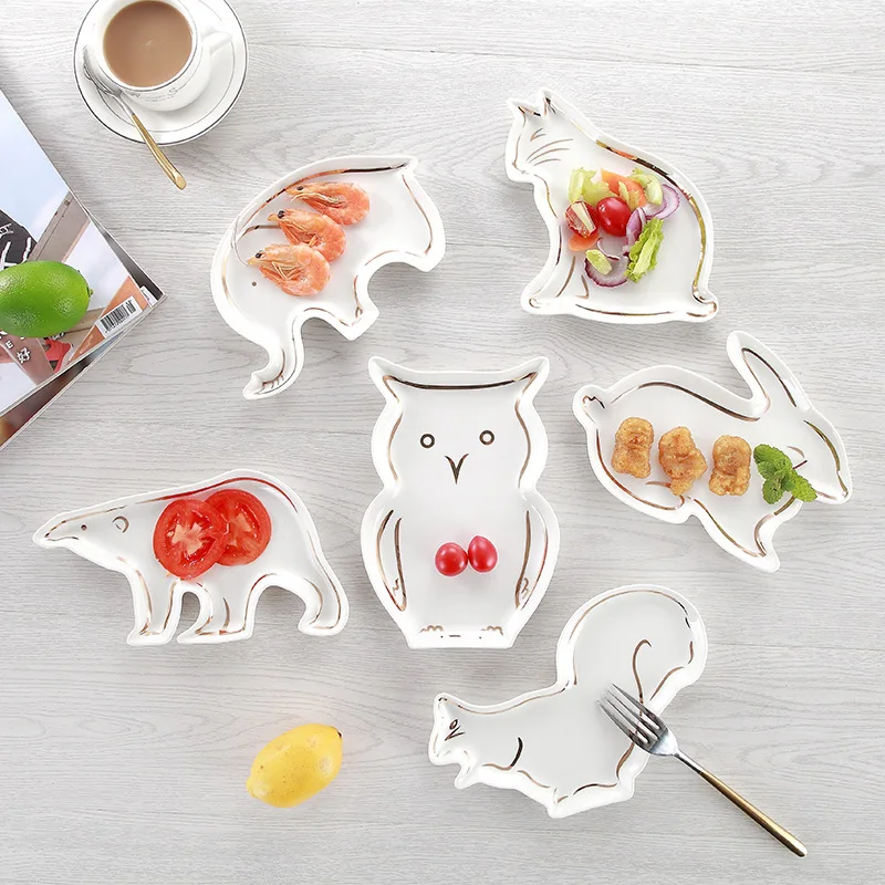 New Animal Series Ceramic Plate Simple Cartoon Breakfast Plate Dessert Plate Home Kitchen Tableware
