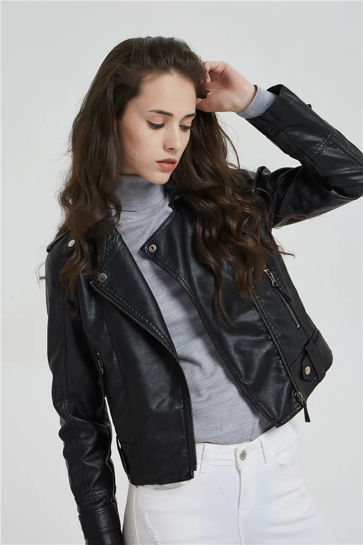 new Leather Jacket Women female short section Slim leather PU washed Leather Coat fashion temperament Biker Jacket women