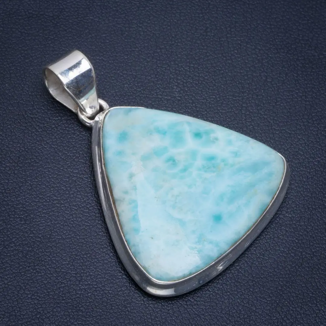 

Natural Caribbean Larimar Handmade Unique 925 Sterling Silver Pendant 1.75" B3360