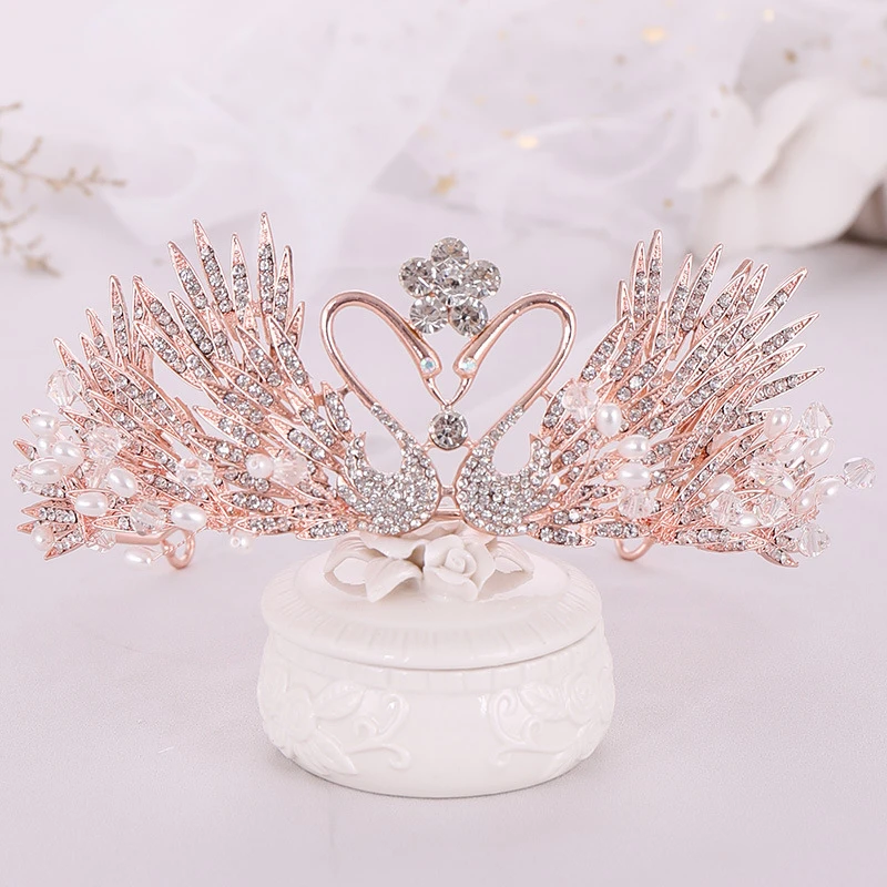 白鳥スタイルのラインストーン王冠手作りブライダルヘッドドレス王女の誕生日クラウンベビークラウン Hair Accessories Aliexpress