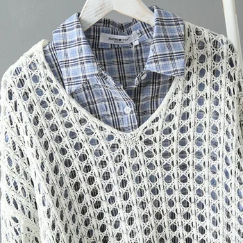 

Hollow V-neck loose pullover sweater Korean wild casual sweater