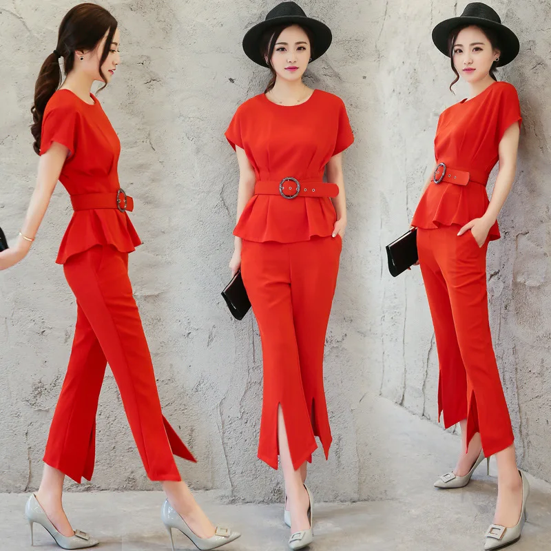 

2019 New Style Summer Cuff Set Short-sleeve Dress Long Skirts Suit Skirt-Style Set Slim Fit Students Retro Floral-Print Women's