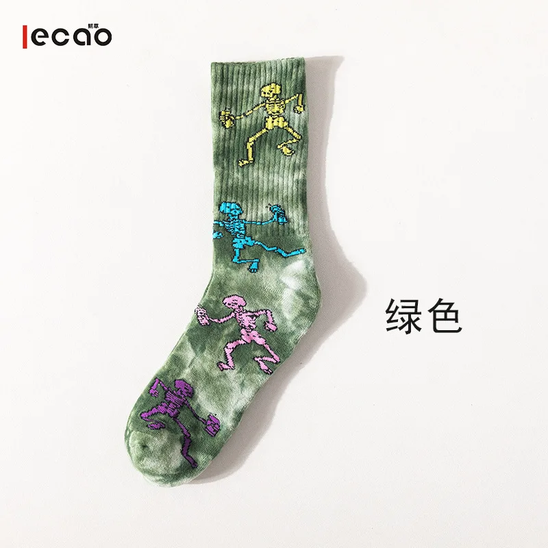 1 пара носков повседневные носки хлопковые толстые уличные носки средней длины с мультяшными костями спортивные носки, впитывающие пот, окрашенные - Цвет: Зеленый