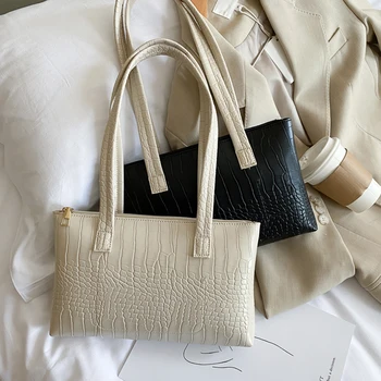 

Fashion Alligator Pattern Female Handbag Totes Portable Women Large Capacity Solid Color PU Leather Shopping Purse Shoulder Bags