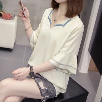 

COIGARSAM 4XL Plus Size Casual Chiffon blouse women New Summer blusas womens tops and blouses Yellow 2086