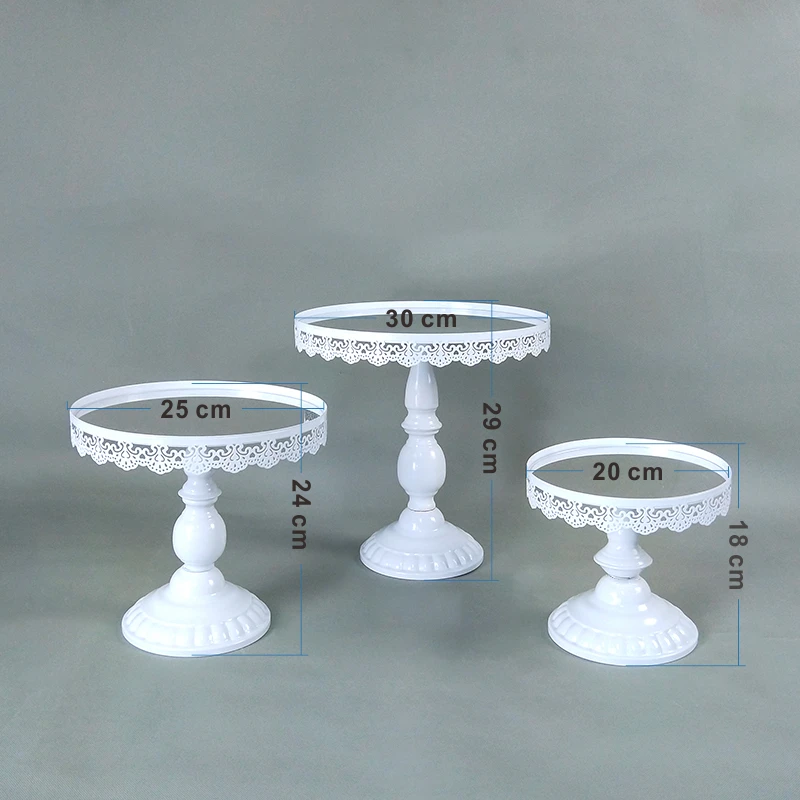 WHITE GOLD Mirror Round Metal Cake Stand Plate Home Wedding Birthday Party - Цвет: 3PCS IN IT