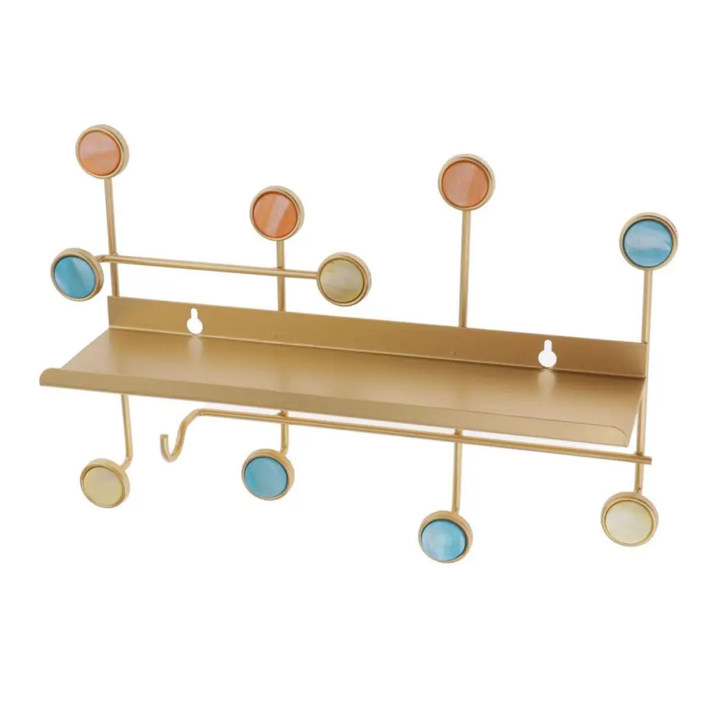 

Golden Metal Wall Mounted Storage Bench Shelf with Coat Hanger Hooks