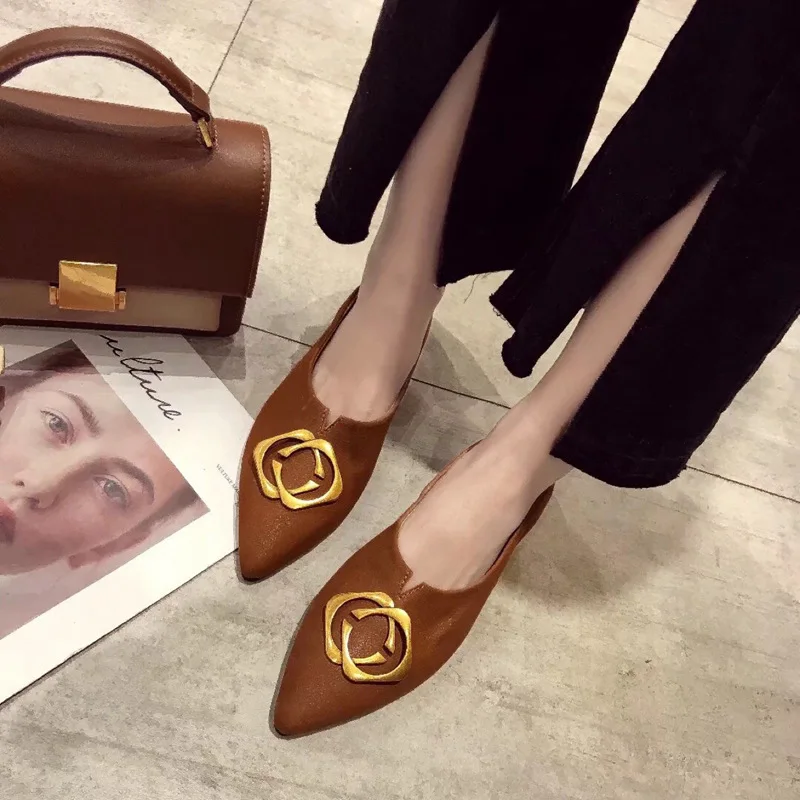 

2019 New Style Flat Heel Shoes Female Spring Summer Pointed-Toe WOMEN'S Genuine Leather Shoes Retro Artistic Casual Shoes