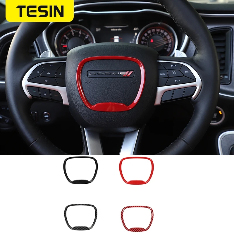 

TESIN Carbon Fiber Car Steering Wheel Decor Cover for Dodge Challenger 2015+ for Durango 2014+ for Charger 2015+Accessories