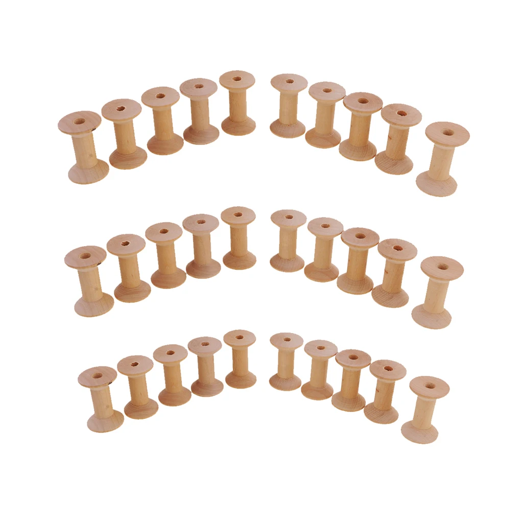 30Pcs Vintage Empty Wooden Sewing Bobbins Empty Thread Spools DIY Tools Sewing Accessories - 47x31mm