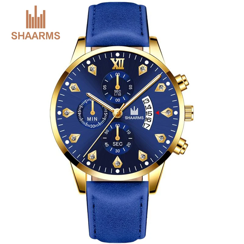

Men Watch Fashion Diamond Calendar Watch Mens Watches Luxury Leather Analog Quartz Sport Clock Relojes Masculino Drop Shipping