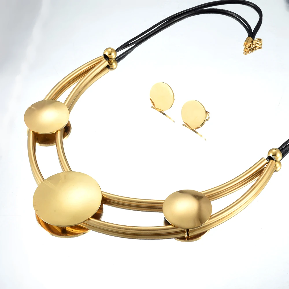 

053 Jewelry Set for Women Gold Color Round Design Necklace Stud Earrings Party Jewelry 2020 Nigerian Jewelry Set for Women