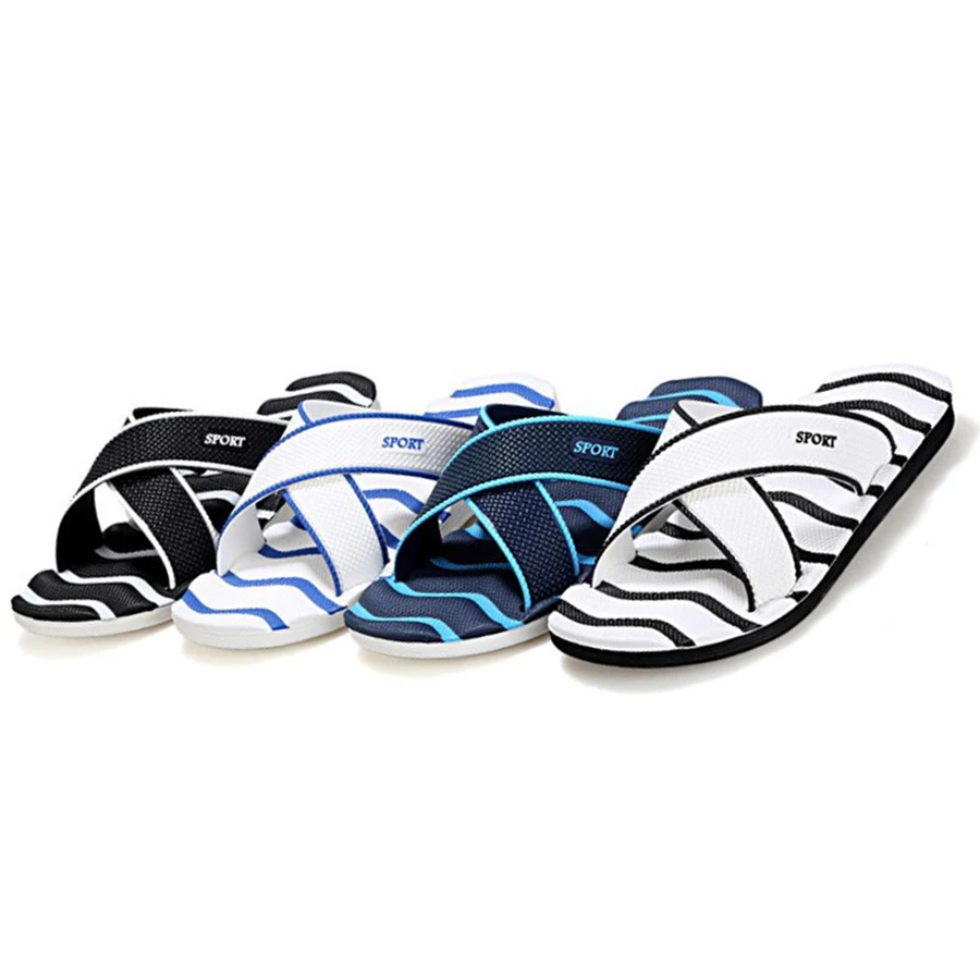 LCIZRONG Summer Beach Men Slippers Outdoor Wave Stripe Big Size 35-47 Male Slippers Comfortable and Soft 2