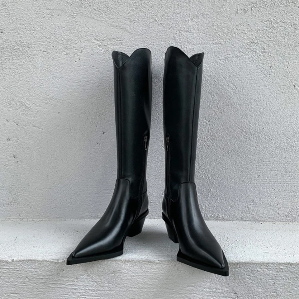 

BELEECOM 2019 Autumn and Winter New Type Women's and Knee High-heeled Boots Tip Hundred Ride Boots
