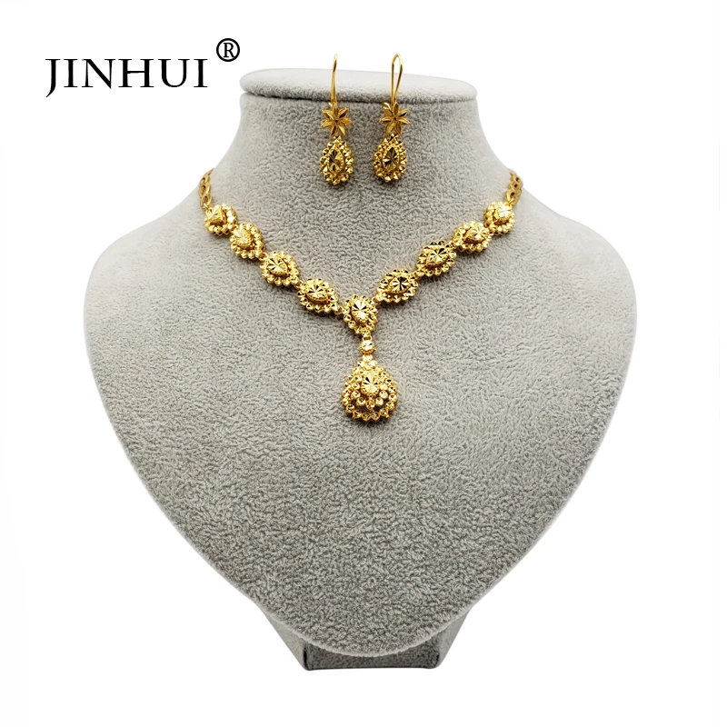 

Jin Hui African Fashion gold color jewelry sets women best gifts Party wedding Necklace and Earrings sets