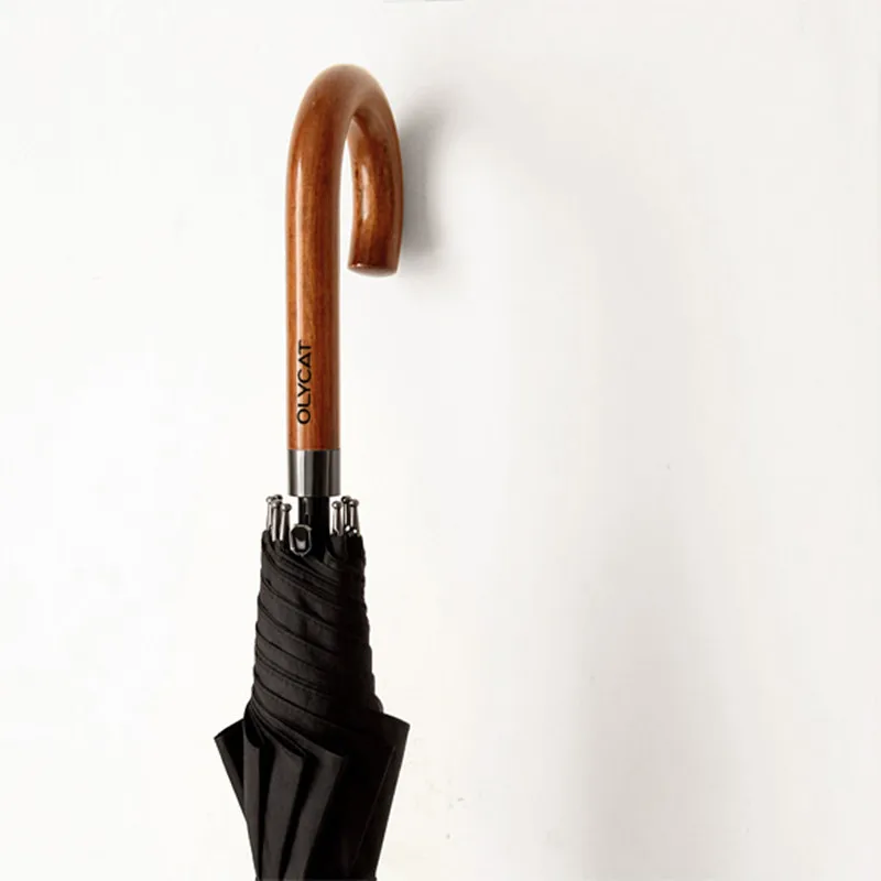 Polycat полуавтоматический большой зонт с длинной деревянной изогнутой ручкой, Мощный ветрозащитный 8K деловой мужской и женский зонт