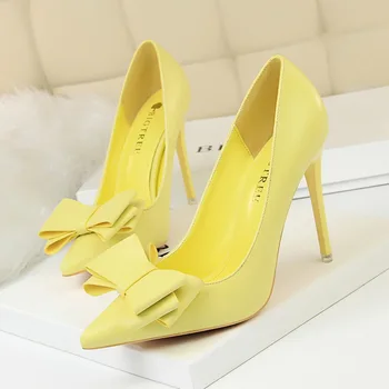 

Sweet High Heel Women Shoes Pointed Toe Stiletto Delicate Shallow Butterfly-knot Statement Shoe 10.5cm Thin Heel Mary Jane Shoes