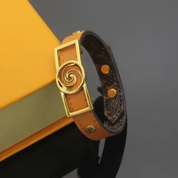 

Titanium steel ornament v-printed coffee pattern magnetic buckle leather bracelet lovers' Leather Bracelet