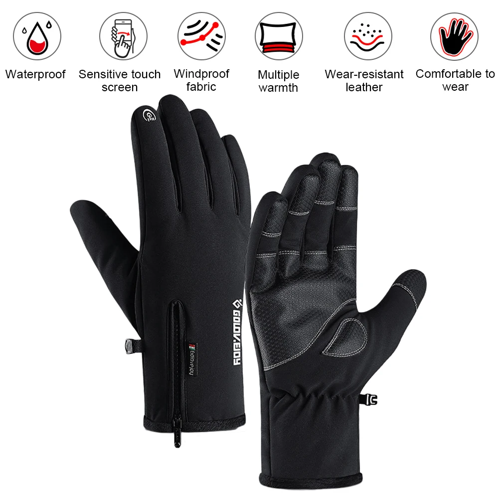 

Winter Cycling Gloves For Men Women Anti-Slip Waterproof Touch Screen Windproof Cycling Fluff Warm Gloves For Driving Running