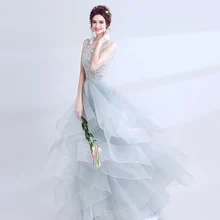 Молодежное Серебряное платье для выпускного вечера, Новое поступление, кружевное платье с аппликацией Многоярусное, с оборками, без рукавов, с открытой спиной, на заказ, вечерние платья zd2022