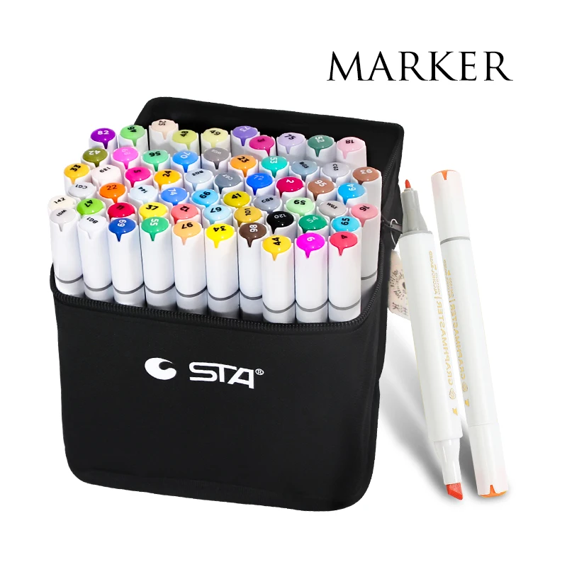 Alchohol Markers 36/48/60/80Colors Standard Manga Drawing Marker Alcohol Based Sketch Felt-Tip Twin Brush Pen Art Supplies