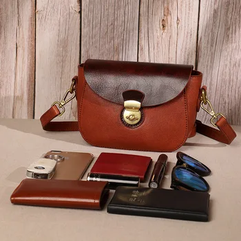 

HUGWISER New Genuine Leather Handmade Ladies Shoulder Bag Retro First Leather Messenger Bag Vintage Saddle Bag Gentle Pleasant