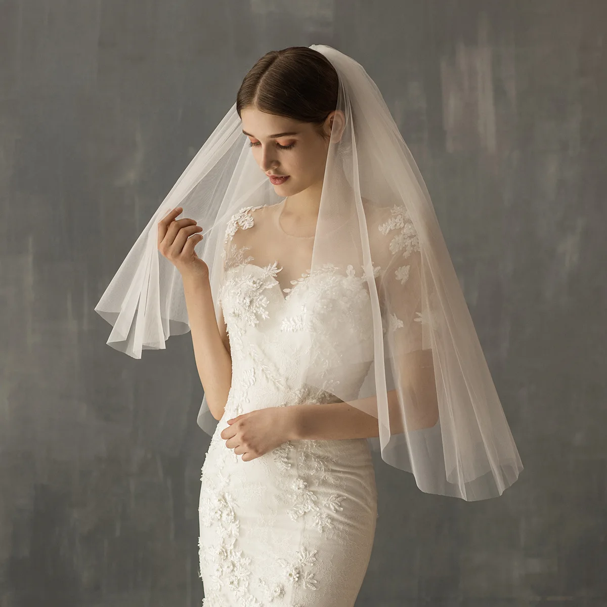 wedding veil with comb short Bride Accessories White Ivory Bridal Bride Shoulder 